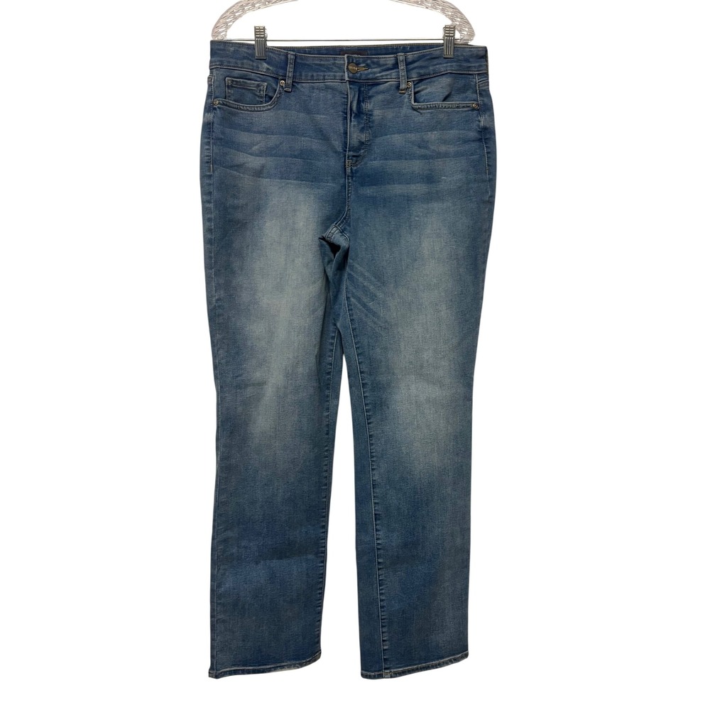 NYDJ Marilyn Straight Leg Jeans Sz 12 Blue‎ Medium Wash Lift Tuck Stretch Denim